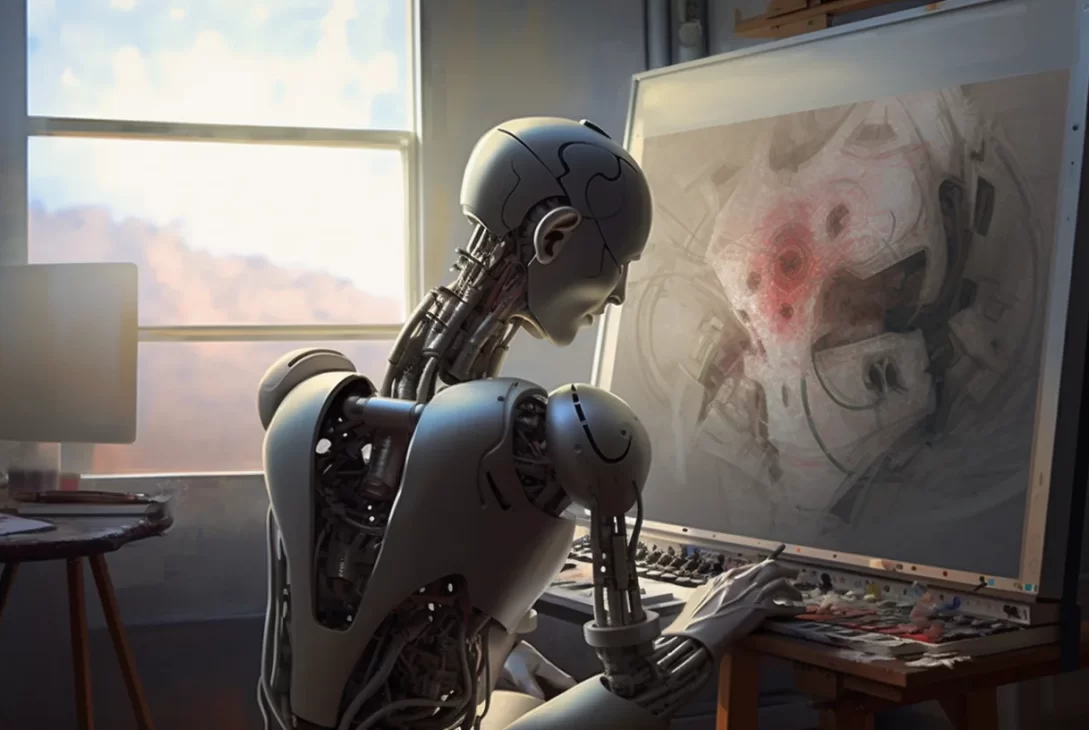 Robô de Inteligência Artificial produzindo arte