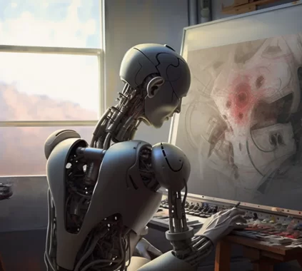 Robô de Inteligência Artificial produzindo arte