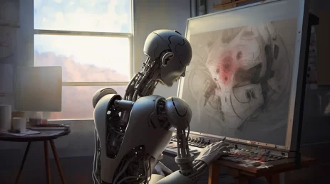 Robô de Inteligência Artificial produzindo arte